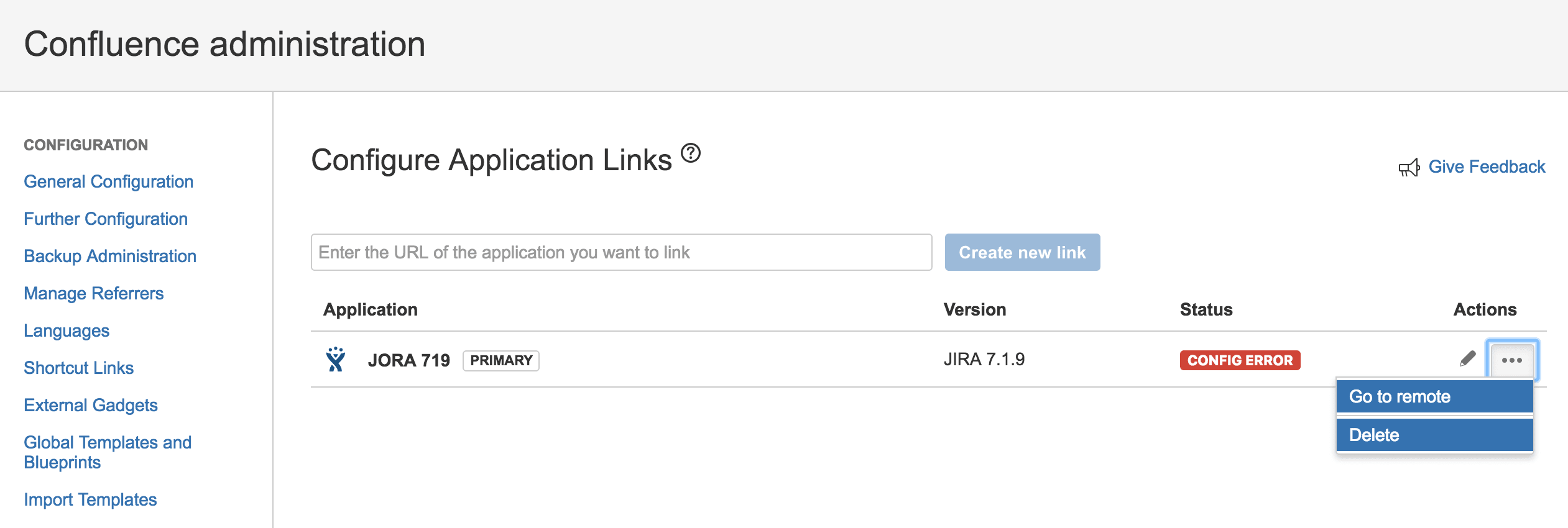 JIRA Confluence: Application Links